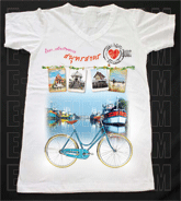 เสื้อยืดคอวีพร้อมสกรีนลายแหล่งท่องเที่ยว ลายสมุทรสาคร